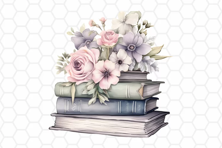 Floral Watercolor Books Clipart, Sublimation PNG