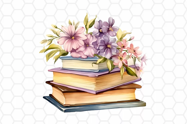 Floral Watercolor Books Clipart, Sublimation PNG