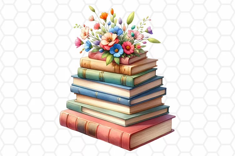Floral Watercolor Books Clipart, Sublimation PNG