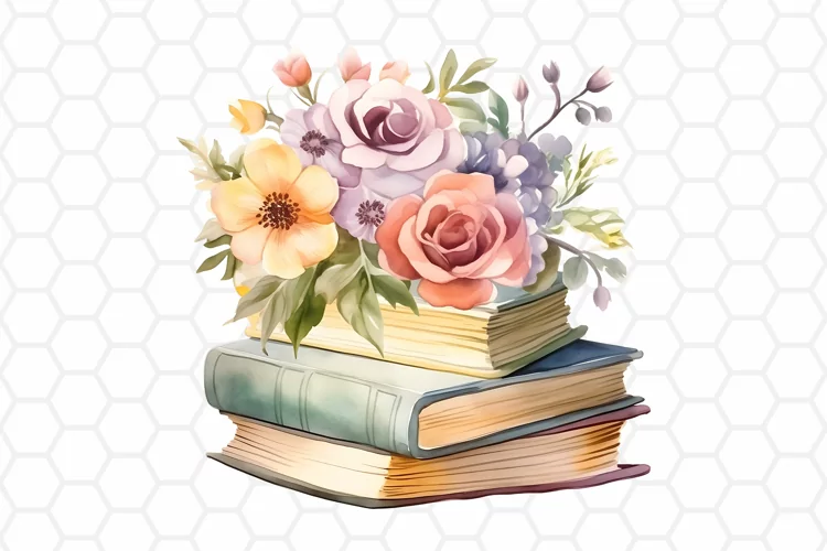 Floral Watercolor Books Clipart, Sublimation PNG