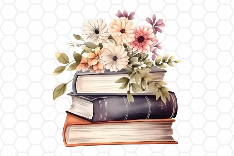 Floral Watercolor Books Clipart, Sublimation PNG