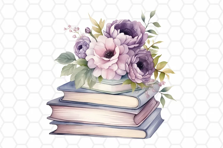 Floral Watercolor Books Clipart, Sublimation PNG