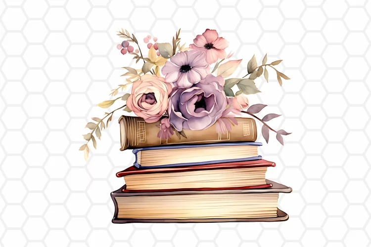 Floral Watercolor Books Clipart, Sublimation PNG