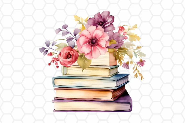 Floral Watercolor Books Clipart, Sublimation PNG
