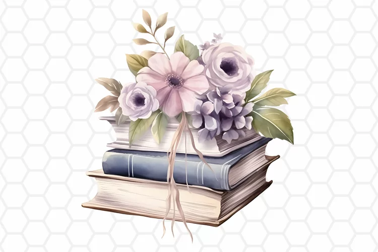 Floral Watercolor Books Clipart, Sublimation PNG