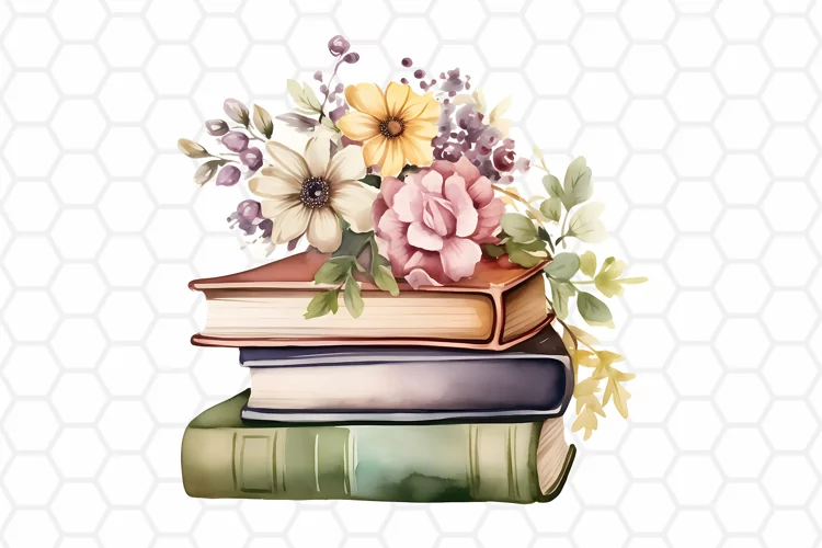 Floral Watercolor Books Clipart, Sublimation PNG