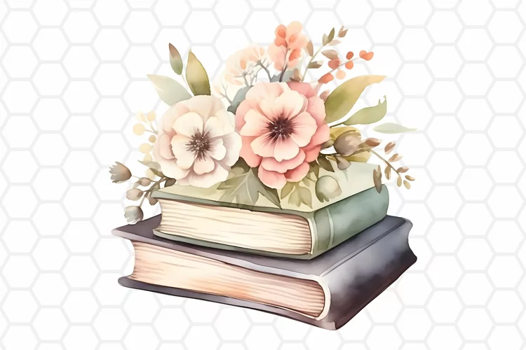 Floral Watercolor Books Clipart, Sublimation PNG