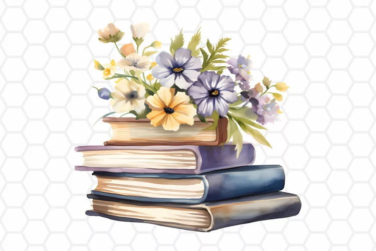 Floral Watercolor Books Clipart, Sublimation PNG