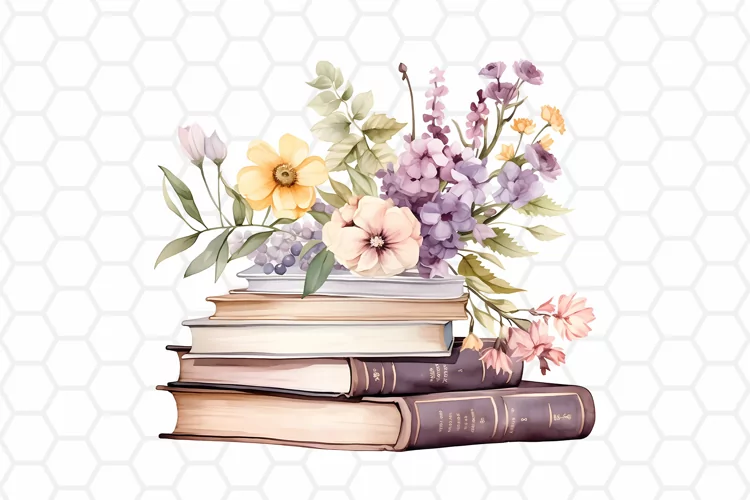Floral Watercolor Books Clipart, Sublimation PNG