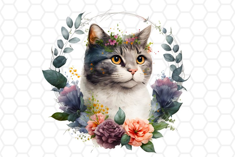 Floral Watercolor Cat Clipart Cat Sublimation