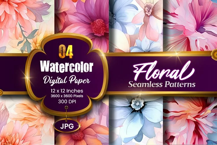 Floral Watercolor Digital Paper, Floral Sublimation
