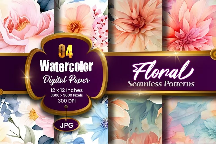 Floral Watercolor Digital Paper, Floral Sublimation