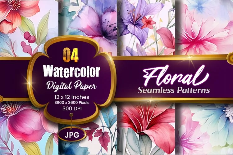 Floral Watercolor Digital Paper, Floral Sublimation