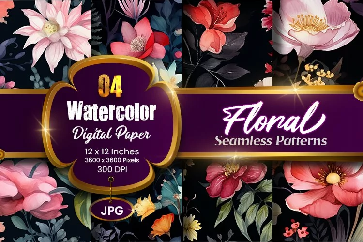 Floral Watercolor Digital Paper, Floral Sublimation