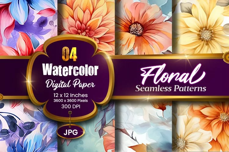 Floral Watercolor Digital Paper, Floral Sublimation