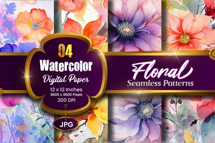 Floral Watercolor Digital Paper, Floral Sublimation