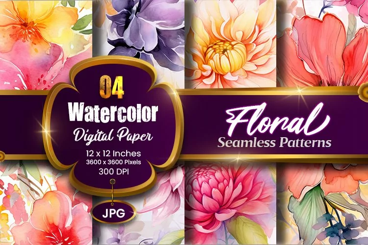 Floral Watercolor Digital Paper, Floral Sublimation