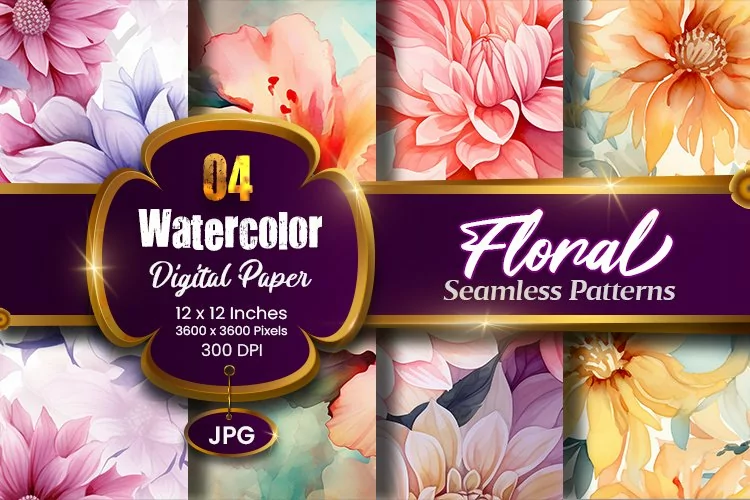 Floral Watercolor Digital Paper, Floral Sublimation