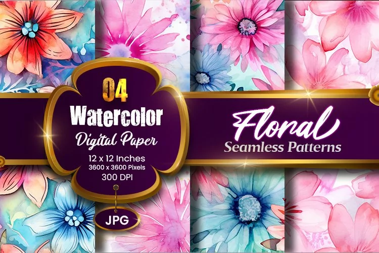 Floral Watercolor Digital Paper, Floral Sublimation