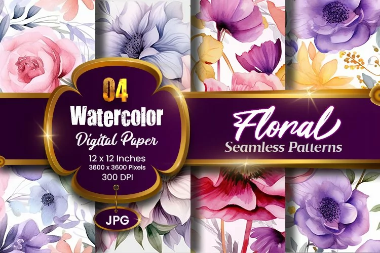 Floral Watercolor Digital Paper, Floral Sublimation