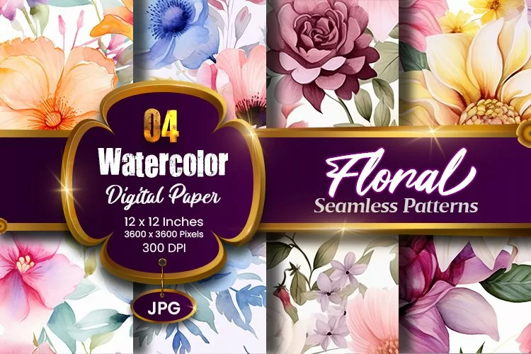 Floral Watercolor Digital Paper, Floral Sublimation
