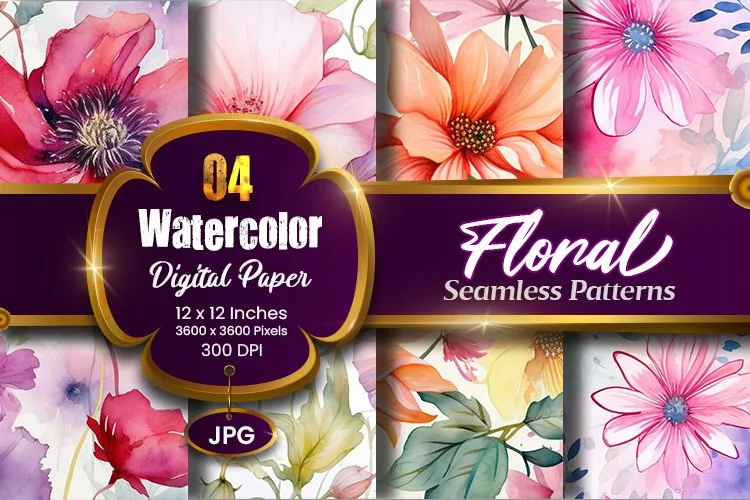 Floral Watercolor Digital Paper, Floral Sublimation