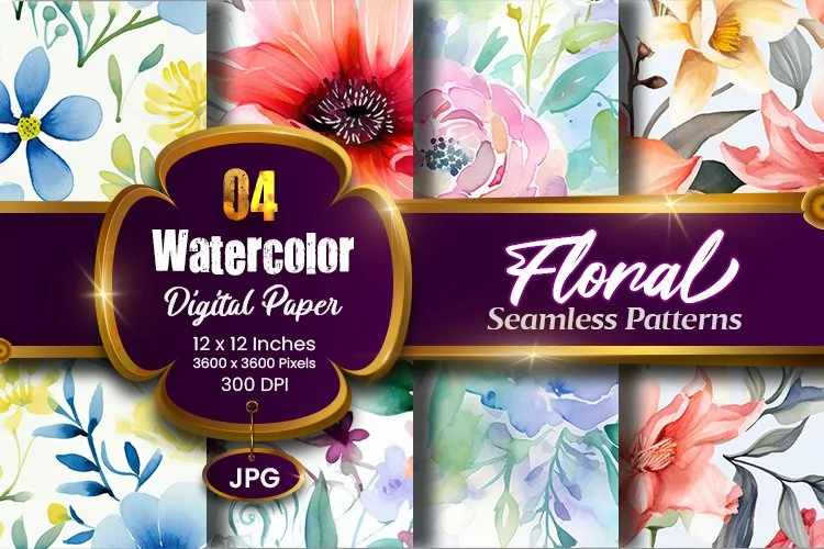 Floral Watercolor Digital Paper, Floral Sublimation