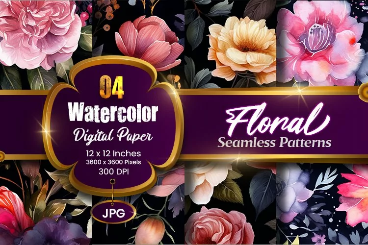 Floral Watercolor Digital Paper, Floral Sublimation