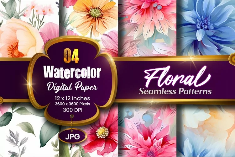 Floral Watercolor Digital Paper, Floral Sublimation