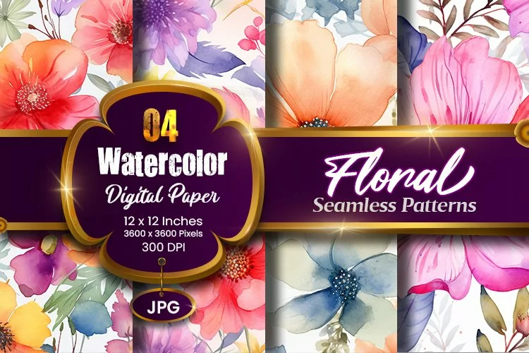 Floral Watercolor Digital Paper, Floral Sublimation