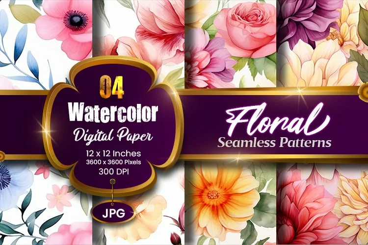 Floral Watercolor Digital Paper, Floral Sublimation