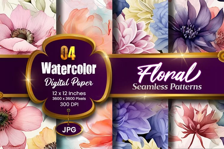 Floral Watercolor Digital Paper, Floral Sublimation