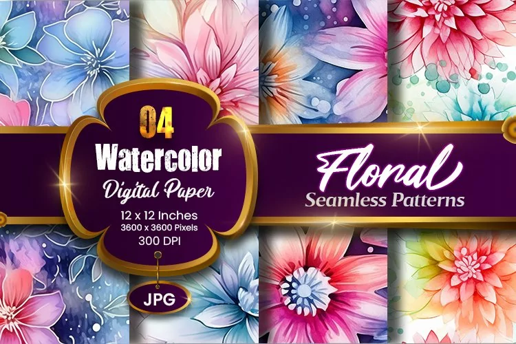 Floral Watercolor Digital Paper, Floral Sublimation