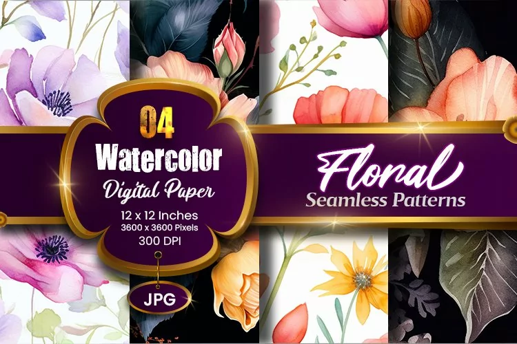Floral Watercolor Digital Paper, Floral Sublimation