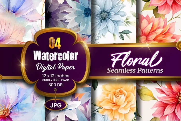 Floral Watercolor Digital Paper, Floral Sublimation
