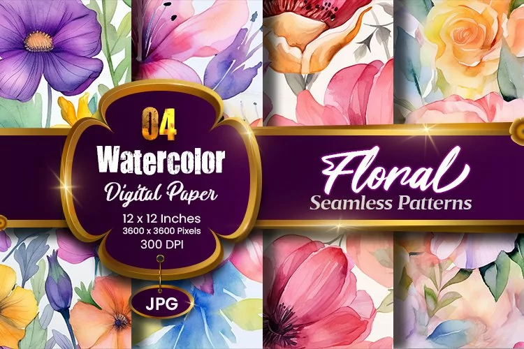 Floral Watercolor Digital Paper, Floral Sublimation