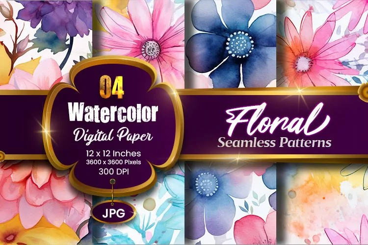 Floral Watercolor Digital Paper, Floral Sublimation
