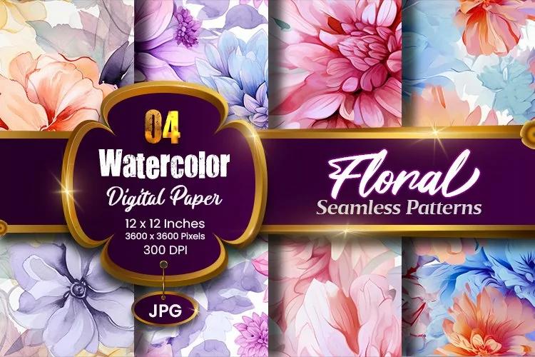 Floral Watercolor Digital Paper, Floral Sublimation