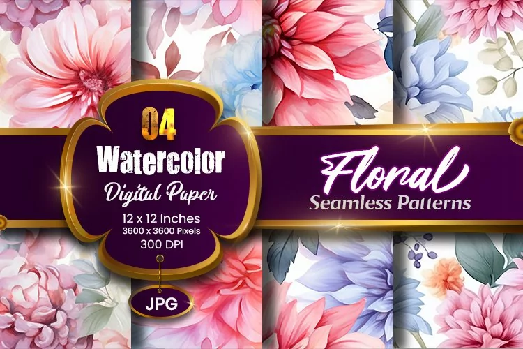 Floral Watercolor Digital Paper, Floral Sublimation