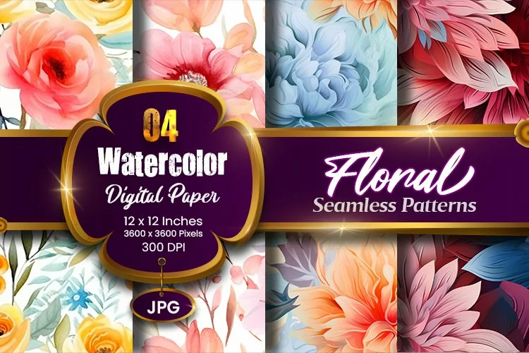 Floral Watercolor Digital Paper, Floral Sublimation