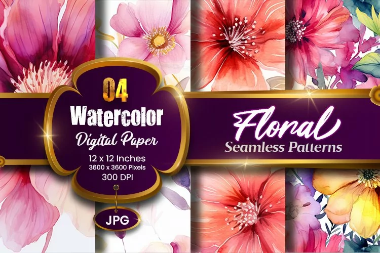 Floral Watercolor Digital Paper, Floral Sublimation
