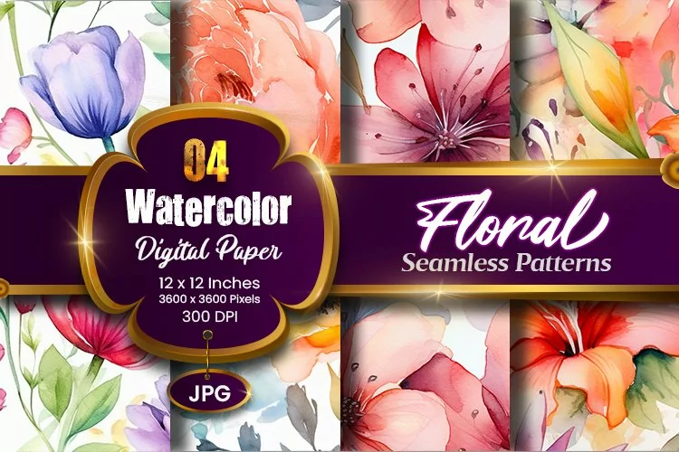 Floral Watercolor Digital Paper, Floral Sublimation