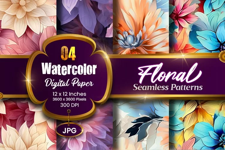 Floral Watercolor Digital Paper, Floral Sublimation