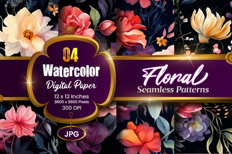 Floral Watercolor Digital Paper, Floral Sublimation