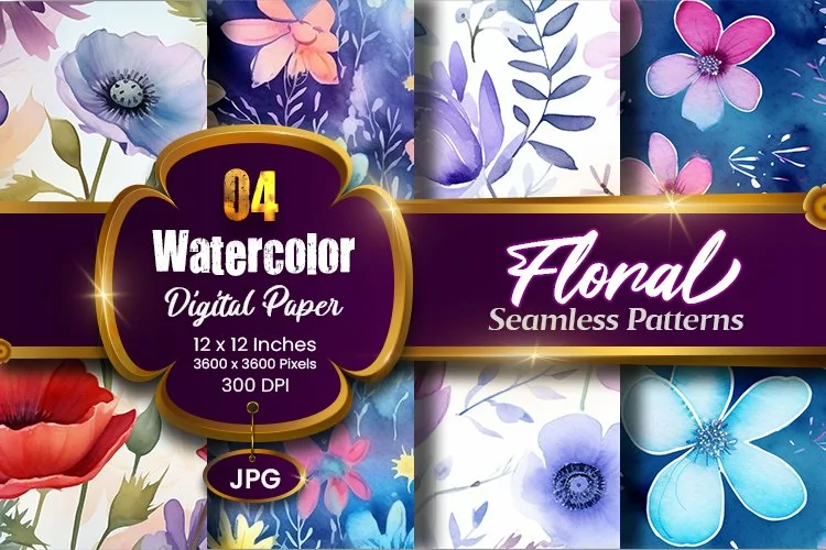 Floral Watercolor Digital Paper, Floral Sublimation