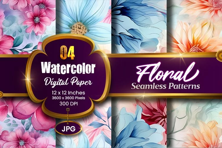 Floral Watercolor Digital Paper, Floral Sublimation