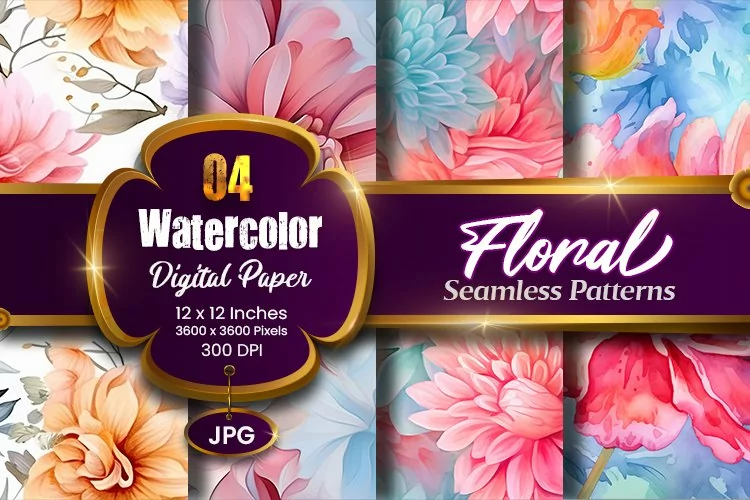 Floral Watercolor Digital Paper, Floral Sublimation