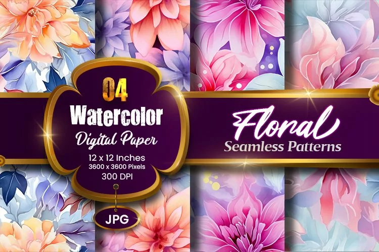 Floral Watercolor Digital Paper, Floral Sublimation