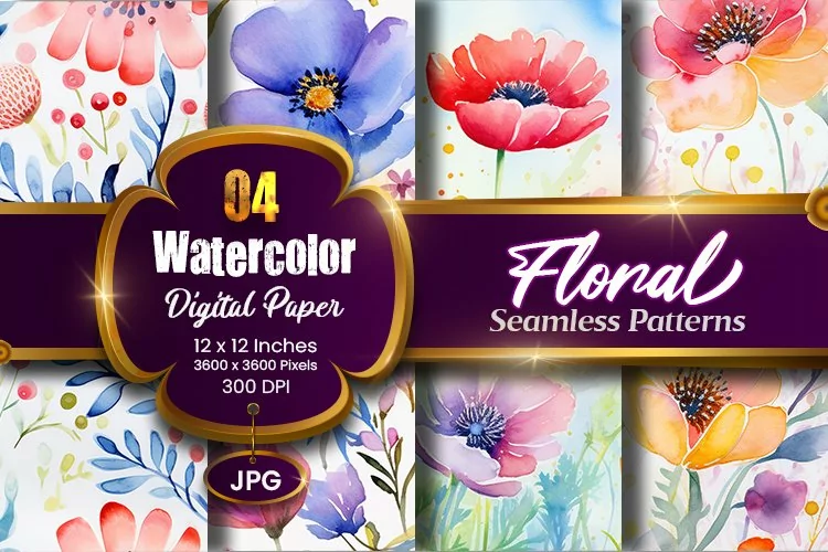 Floral Watercolor Digital Paper, Floral Sublimation