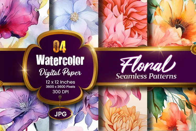 Floral Watercolor Digital Paper, Floral Sublimation